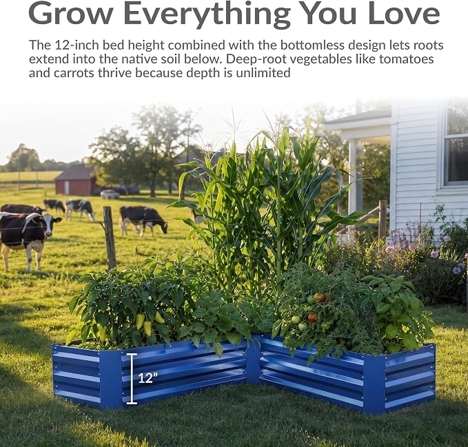 Sunnydaze Galvanized Raised Garden Bed - Outdoor Planter Box for Backyard or Patio - Steel Metal Raised Bed for Gardening Vegetables, Flowers, Herbs - 47 x 47 x 12 in - Blue - L-Shaped
