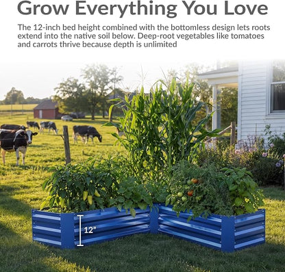 Sunnydaze Galvanized Raised Garden Bed - Outdoor Planter Box for Backyard or Patio - Steel Metal Raised Bed for Gardening Vegetables, Flowers, Herbs - 47 x 47 x 12 in - Blue - L-Shaped