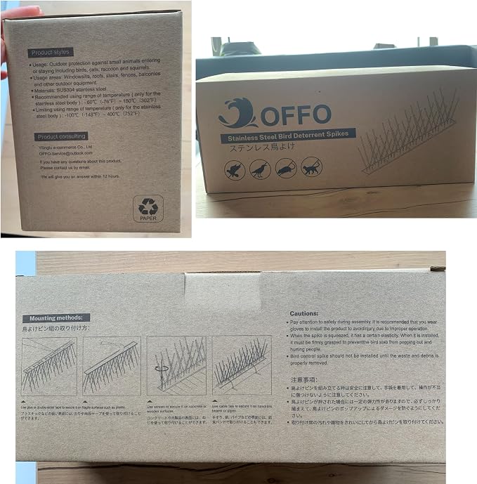 OFFO Brown Bird Spikes Pre-Assembled for Pigeons Birds, Cover 48.7 Feet Durable Bird Spikes with Stainless Steel for Fence Roof Mailbox Window.