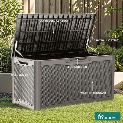 YITAHOME 100 Gallon Resin Deck Box | Weather Resistant Outdoor Storage Box, Lockable Indoor Outdoor Storage for Supplies and Essentials, Taupe