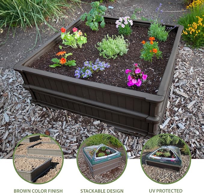 LIFETIME 60069 Raised Garden Bed Kit, 4 x 4', Brown