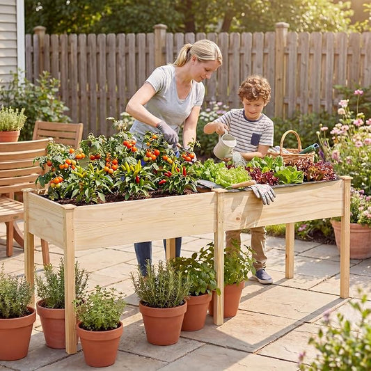 Giantex Raised Garden Bed, Elevated Wood Planter Box with Drain Hole, Gardening Planter Raised Bed for Planting Vegetables Flowers Succulents Herbs,73" Lx23 Wx30 H