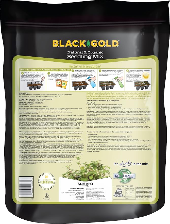 SunGro Horticulture Seedling Mix - Organic Seed Starting Mix - 8 Quart - Lime, Perlite, Sphagnum Peat Moss