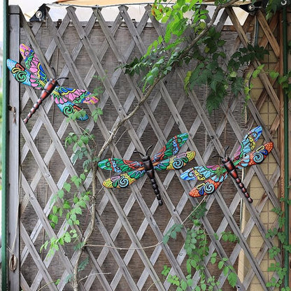Metal Dragonfly Wall Decor，Outdoor Patio Fenxce Wall Art,Hanging Decorations for Living Room, Bedroom, 3 Pack