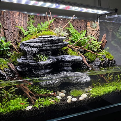 Ceramic Heavyweight Snow-Capped Mountain Aquarium Decorations - Natural Stone Powder Fish Tank Cave, Layered Rockery Hideout & Reptile Ornament