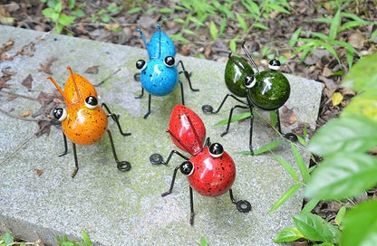 Metal Ant Garden Decor Set of 4 Colorful Outdoor Garden Yard Art Wall Sculptures