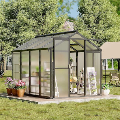 Greenhouse, 6x8 Ft Outdoor Greenhouses, Greenhouse Kit, Portablee Greenhouses with Ground Nails and Vent Windows, Sliding Lockable Door, Polycarbonate Green Houses for Outside Garden Backyard, Black