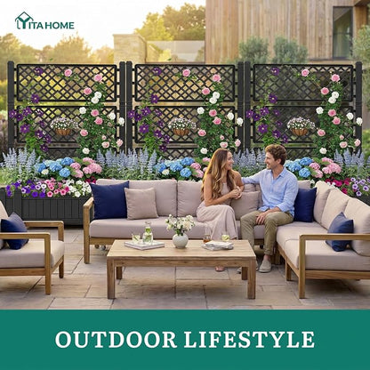 YITAHOME 43.3x17.7x61 in Planter Trellis Box with Wheels & Drain Plug, Outdoor Resin Raised Garden Bed for Climbing Plants, Large Weather-Resistant Design, Black