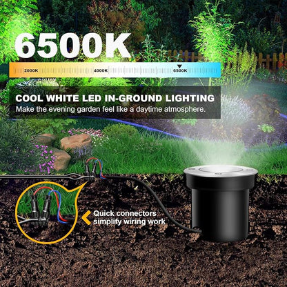 8Pack Low Voltage Landscape Lights with Connectors 3W LED 12-24V In-Ground Lights IP67 Waterproof Garden Lighting 6500K Outdoor Decorative Lights for Yard Pathway Patio (Cool White)