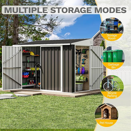 DWVO 7x4 FT Outdoor Weatherproof Storage Shed, Secure Metal Bike Shed w/Lockable Entry, Garden Storage Solution for Lawn Equipment, Tools, Waste Bin, Dark Gray