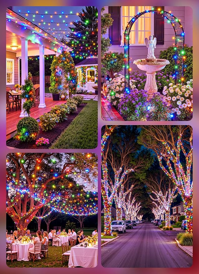 Brightown Solar String Lights Outdoor, 2 Pack Total 80FT 200 LED Solar Powered String Lights Waterproof with 8 Modes, Auto On/Off, Patio Lights for Outside Tree Garden Balcony Party Decor (Multicolor)