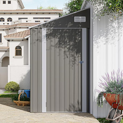 YOPTO 4x8 FT Lean to Shed, Outdoor Metal Storage Sheds with Lockable Door,Garden Tool Shed with Sloping Roof for Backayrd, Patio,Lawn,Gray