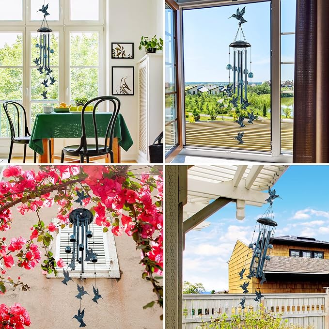 LESES Hummingbird Wind Chimes Outdoor Wind Chime with 4 Aluminum Tubes & 6 Wind Bell, Memorial Wind Chimes for Outside Unique Sympathy Gifts for Home Garden Patio