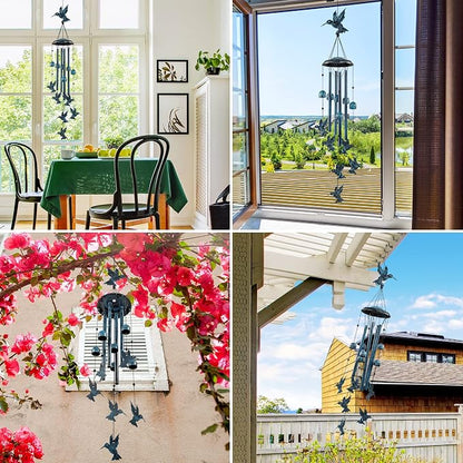 LESES Hummingbird Wind Chimes Outdoor Wind Chime with 4 Aluminum Tubes & 6 Wind Bell, Memorial Wind Chimes for Outside Unique Sympathy Gifts for Home Garden Patio