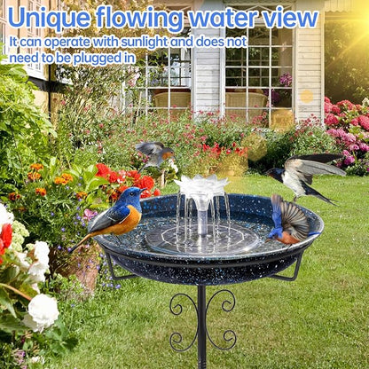 Yiabivo Solar Powered Bird Bath with Fountains for Hummingbirds,Stable Stylish Design with 5-Prong Base Stake Metal Bird Bath for Outside Yard Lawn Patio Garden(Blue)