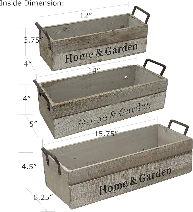 allgala 3-PC Set Wooden Boxes Planter Trough for Flower pots - Indoor Outdoor Decoration - Storage Display Boxes