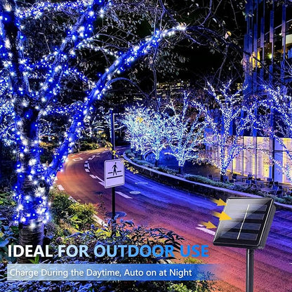 Extra-Long 144FT Solar String Lights for Outside, 2 Pack 400LED Solar Fairy Lights Outdoor Waterproof, Copper Wire with 8 Modes Solar Powered Twinkle Lights for Tree Party Xmas Decor (Blue and White)