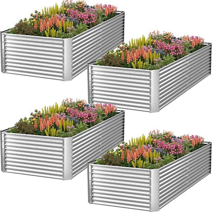 4 Pack Tall 6x3FT Corrugated Galvanized Steel Raised Garden Bed Outdoor, Metal Above Ground Garden Bed for Vegetables and Flowers, Rectangle Raised Beds for Gardening