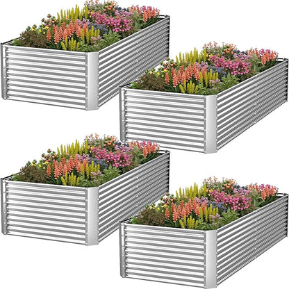 4 Pack Tall Corrugated Galvanized Steel Raised Garden Bed Outdoor, Metal Above Ground Garden Bed for Vegetables and Flowers, Rectangle Raised Beds for Gardening-4x2FT
