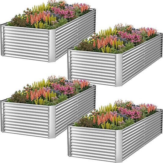 4 Pack Tall Corrugated Galvanized Steel Raised Garden Bed Outdoor, Metal Above Ground Garden Bed for Vegetables and Flowers, Rectangle Raised Beds for Gardening-4x2FT