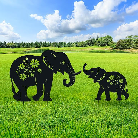 WACLSTDAY Elephant Metal Garden Stakes Decorative, Gifts for Women/Men/Elephant Lovers, Black Silhouette Statues Summer Outdoor Decorations for Garden, Yard, Lawn, Pathway,Patio,Outside
