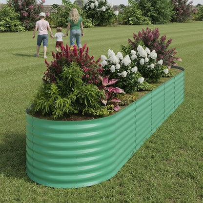 Garvee 8x2x2ft Galvanized Raised Garden Bed, Oval Metal Planter Box with Anti-Cut Safety Edges, 239 Gallons Rust-Resistant Deep Root Planter for Outdoor Vegetables, Flowers, Herbs, Beige