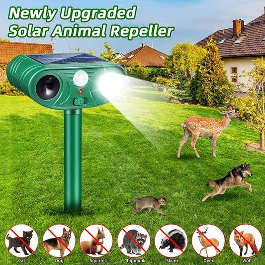 Solar Animal Repeller Outdoor 4 Pack, Motion Activated Deer Deterrent | Motion Activated Cat Repellent with LED Strobe Light Repeller Keep Squirrel Raccoon Skunk Rabbit Away from Yard Garden Farm