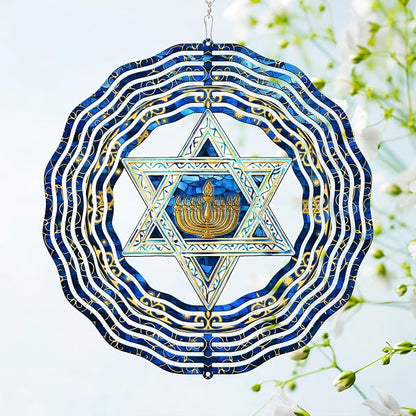 FLAGWIX Hanukkah Gifts for Women Men - Star of David 3D Stainless Steel Wind Spinners Outdoor 12in - Hanukkah Decorations, Chanukah Hanging Wind Spinners Garden Decor, Spiritual Religious Jewish Gifts