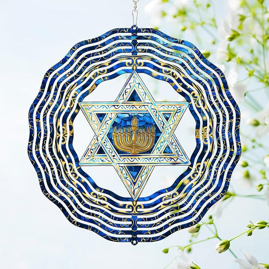 FLAGWIX Hanukkah Gifts for Women Men - Star of David 3D Stainless Steel Wind Spinners Outdoor 12in - Hanukkah Decorations, Chanukah Hanging Wind Spinners Garden Decor, Spiritual Religious Jewish Gifts