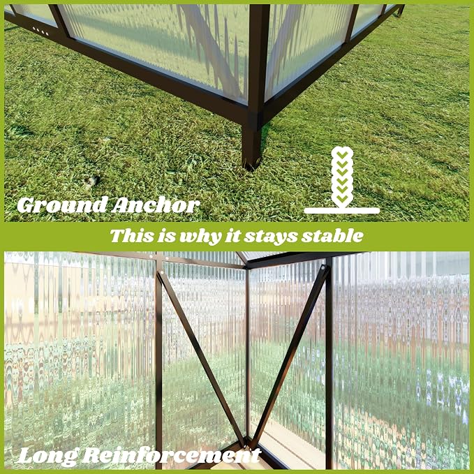 6 x 8 FT Greenhouse for Outdoors, Polycarbonate Greenhouse with Quick Setup Structure and Roof Vent, Aluminum Large Walk-in Green House for Outside Garden Backyard, Dark Gray