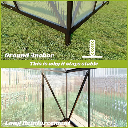6 x 8 FT Greenhouse for Outdoors, Polycarbonate Greenhouse with Quick Setup Structure and Roof Vent, Aluminum Large Walk-in Green House for Outside Garden Backyard, Dark Gray