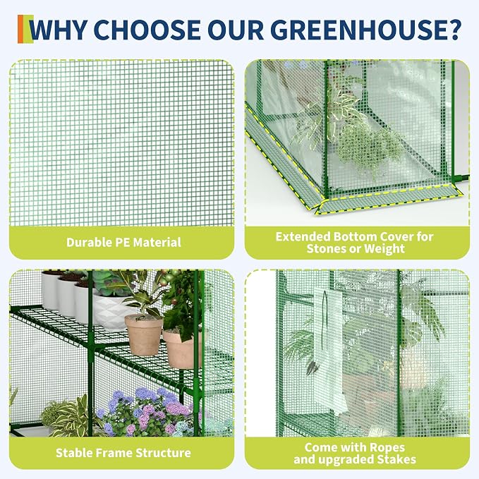 Portable Greenhouse, 57 x 57 x 76'' Greenhouses for Outdoors, Durable Small Green House Kit, Thicken PE Cover, Walk in Green Houses for Indoor Backyard Outside