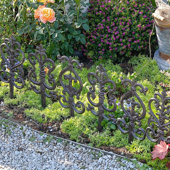 Sungmor Vintage Cast Iron Garden Stakes - 3PCS Ornate Metal Plant Stakes for Yard Art, Patio,Lawn Ornamentation,5.3inch Tall Antique Black Finish,Exquisite Garden Decor