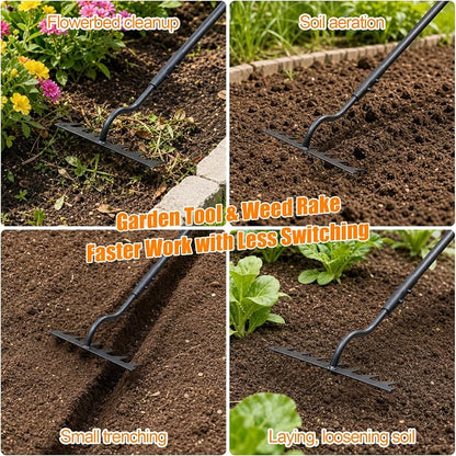 Weeding Rake, 11" Wide Manual Weeder Tool with Sharp Blade, 70" Heavy Duty Weed Puller Tool Stand Weed Remover Gardening Hand Tool for Lawn, Yard, Patio and Backyard, Weeding Loosening Soil