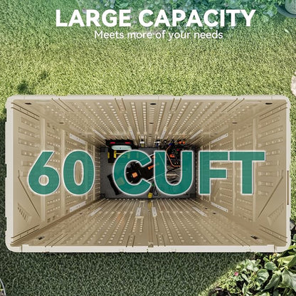 YITAHOME 60 cuft Vertical Outdoor Storage Shed with Shelf, Large Waterproof Storage Cabinet for Garden Shed, Tall Outdoor Storage Shed for Garage, Pool Storage, Resin, Lockable, Khaki & Brown