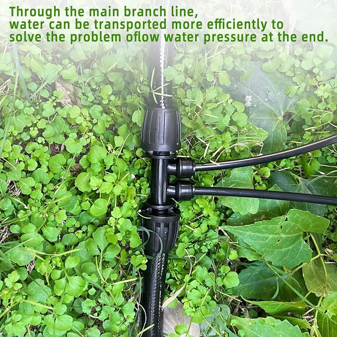 6 Pack 1/2'' to 1/4'' Drip Irrigation Fittings, Push-to-Connect 4 Way Drip Irrigation Part Barbed Tee Connectors, Anti-Leak Locked Splitter Fitting for 1/2" Irrigation Tubing (0.6''-0.67''OD)
