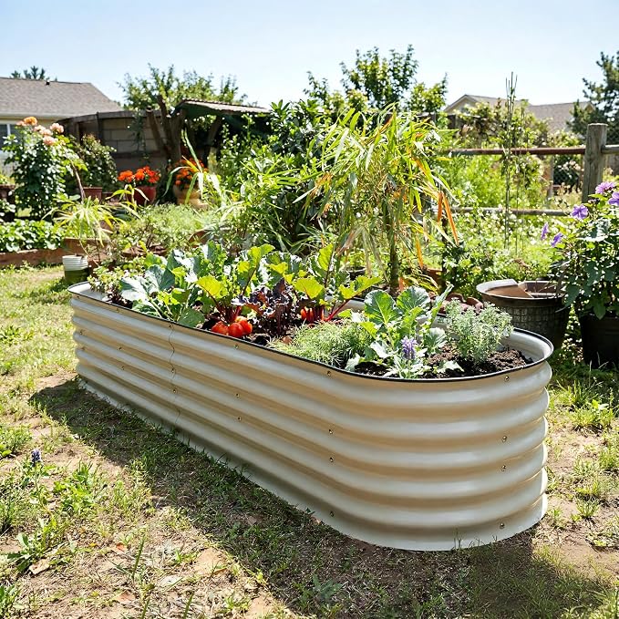 Raised Garden Bed Kit 8×2×1.4 FT Magnesium-Aluminum-Zinc Stainless Steel Metal Planter Box for Planting Outdoor Plants Vegetables(Cream White)