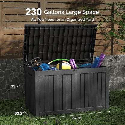 Sersper 230 Gallon Outdoor Storage Box, Resin Deck Box, Waterproof and UV Resistant Package Delivery Box for Patio Cushions, Pool Supplies, Lockable, Black