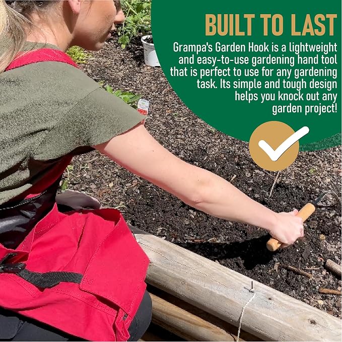 Grampa's Garden Hook - Weed Puller & Gardening Hand Cultivator - Versatile Tool That Functions as Cultivator, Hand Tiller, Weeder, & Edging Tool - Lightweight & Durable