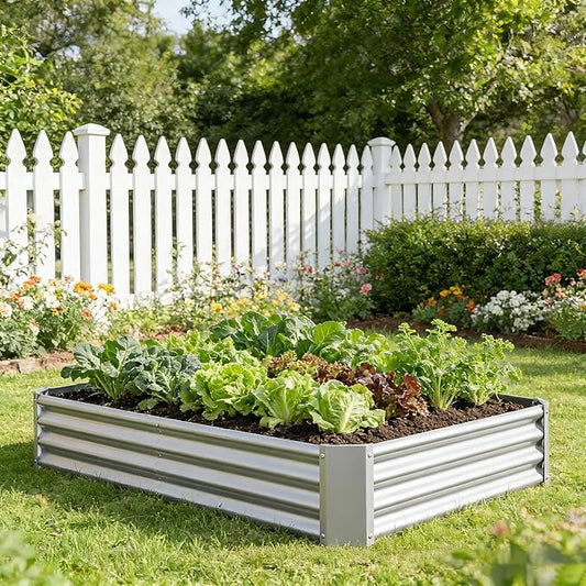 Metal Galvanized Raised Garden Bed Kit, 4 x 2 x 1 ft Galvanized Steel Raised Garden Planter Box Outdoor with Open Base for Growing Vegetables/Flowers/Herbs/Fruits/Succulents, Rectangle, Silver