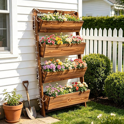 4-Tier Wall Planter with Colorful LED Lights and Timer | 51-Inch Vertical Raised Garden Bed with Tilt-Out Boxes& Drainage Holes for Vegetables Herbs Flowers Patio