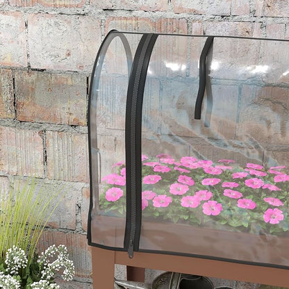 Outsunny Raised Garden Bed with Greenhouse Cover, Large Metal Outdoor Elevated Planter Box with Lockable Wheels, Storage Shelf and Drainage Hole for Vegetables, Flowers, Herbs, Brown