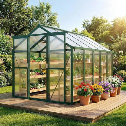 6x8 FT Greenhouse, Greenhouses for Outside, Polycarbonate Greenhouse with Aluminum Frame, Lockable Door and Ajustable Roof Vent for Backyard, Green Houses for Outside Garden Backyard, Patio