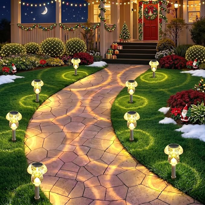 Benany Solar Lights Outdoor, 8 Pack Mushroom Lights Outside Waterproof, Solar Powered LED Lighting for Garden, Yard, Landscape, Path, Pathway, Lawn, Walkway, Driveway, Backyard Decor (Warm White)