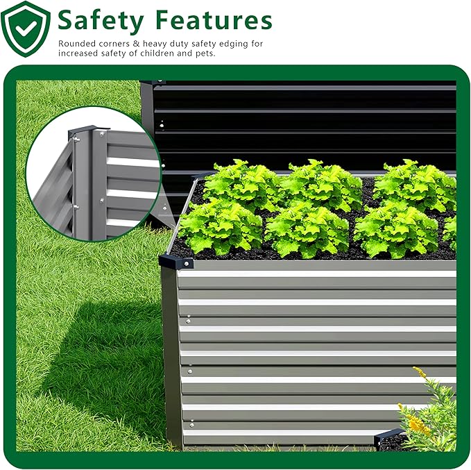 DIIYIV Galvanized Raised Garden Bed Kit Outdoor Patio,6x3x2ft Large Rectangular Metal Planter Boxes,Deep Root Box Planter for Gardening,Vegetables,Flowers,Herbs-Silver