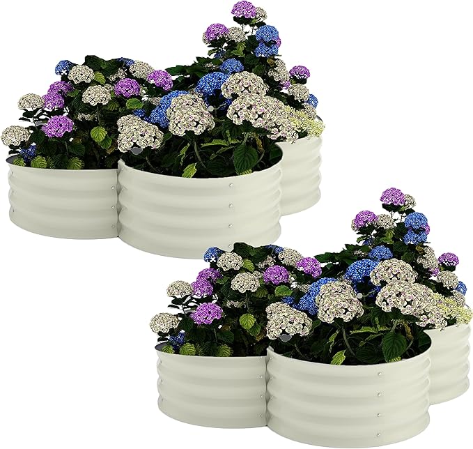 Garvee 2 Pack Galvanized Raised Garden Bed, Outdoor Planter Box with Open Base for Herbs, Veggies & Flowers. Rust-Resistant Raised Garden Beds, Ground-Connected Design for Deep Root Growth | Metal Planter Box Combines into 4 Circles, Open Base for Vegg...
