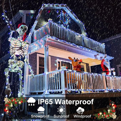 Blue and White Christmas Lights, 66FT 200 LED Plug in Christmas Tree Lights Outdoor Waterproof, 8 Modes Connectable String Lights for Outside Indoor Patio Garden Party Holiday Decorations