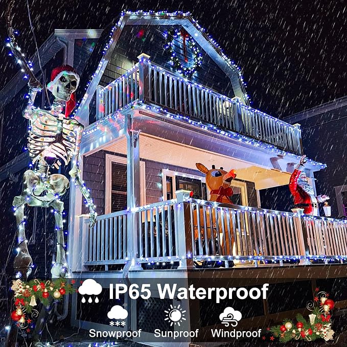 Blue and White Christmas Lights Outdoor, 100FT 300 LED Christmas Tree Lights Waterproof with 8 Modes, Connectable Plug in String Lights for Outside Indoor Patio Garden Xmas Party Decorations
