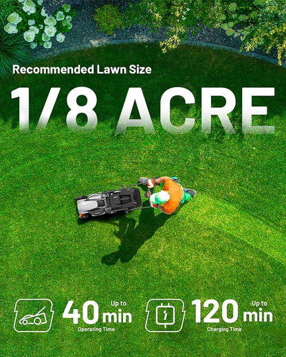 Litheli 14 Inch Battery Lawn Mower with 8.0Ah Long-Life Battery, Brushless Push Mower for Mid-Sized Yards, 5-Position Height, 9 Gallon Bag, Lightweight Design