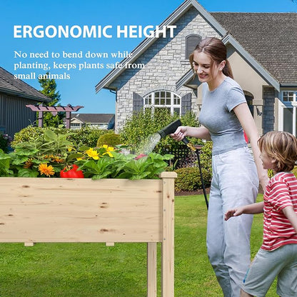 Yardenaler 72x23x30in Raised Garden Bed with Legs, 2x6FT Outdoor Elevated Wood Planted Box with Divider Panel & Drainage Hole for Vegetable Flower, Backyard and Patio, Natural